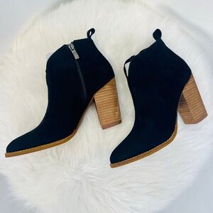 Black Suede Ankle Boots with Wooden Heel